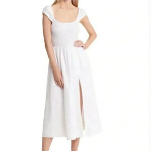 NWT Reformation Tavi 100% Linen White Smocked Ruffle Midi Dress Size Medium